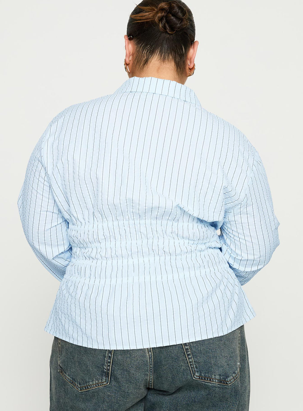 Liesel Shirred Long Sleeve Top Stripe Curve