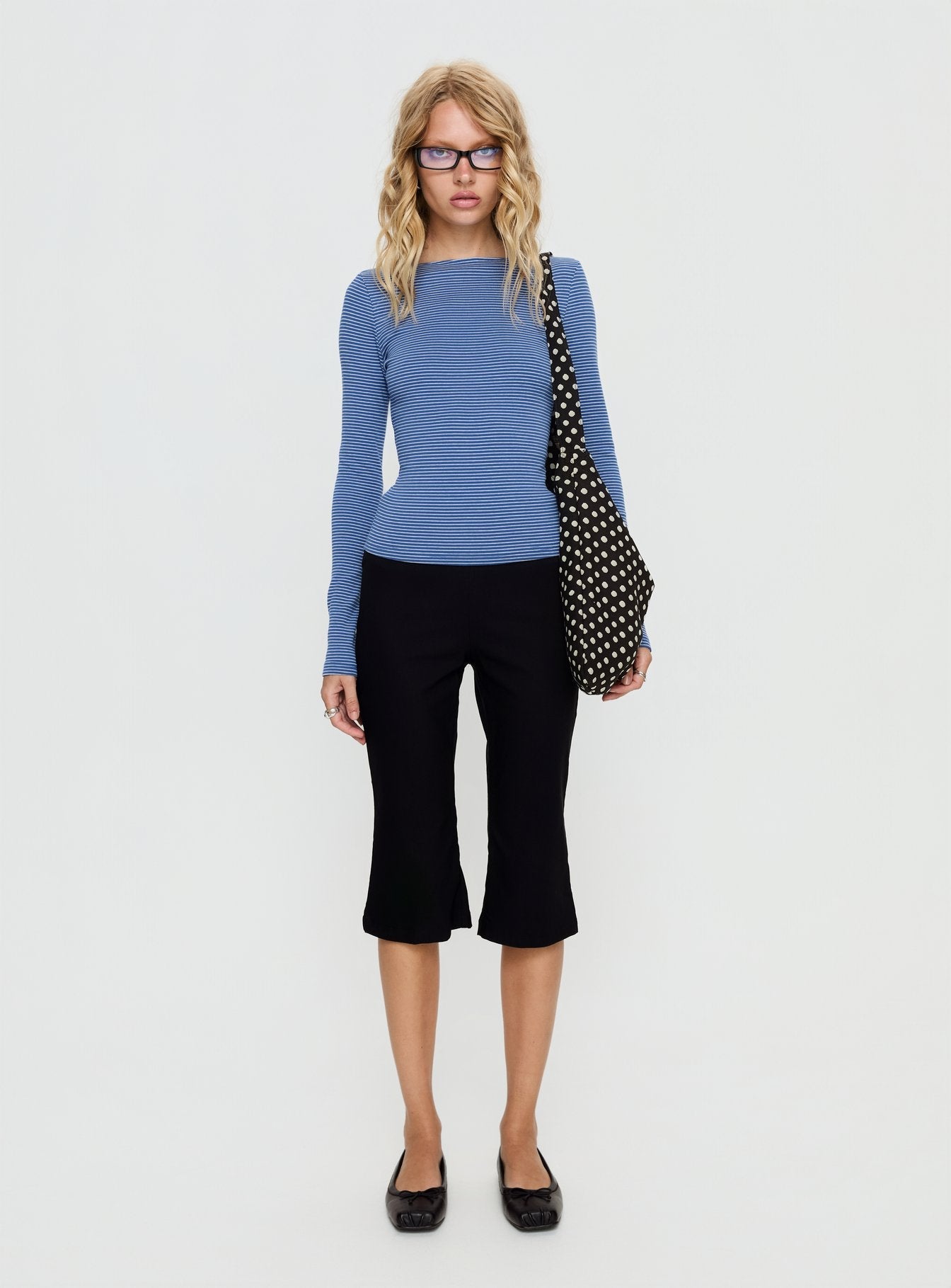 Nyren Low Back Boatneck Long Sleeve Top Navy Stripe