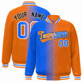 Custom Blue Orange-White Gradient Fashion Letterman Bomber Varsity Jacket